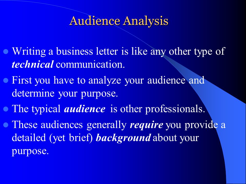 Technical writing audience and purpose statement